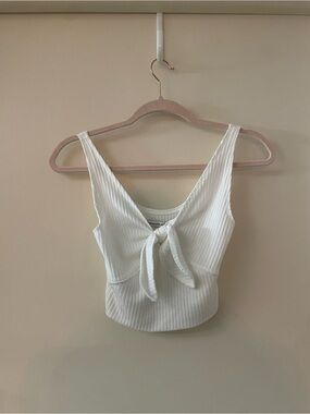 Abercrombie & Fitch White Ribbed Tie Front Crop Top XS